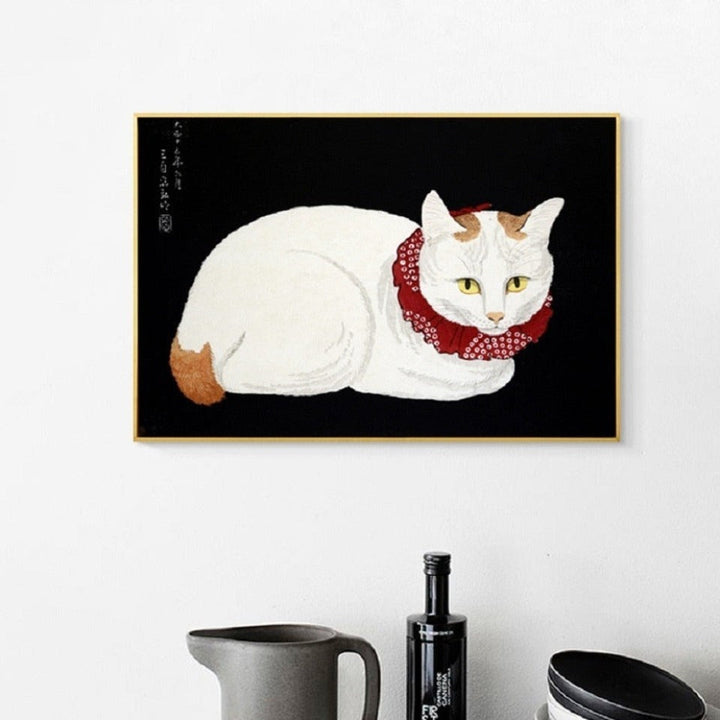 Red Scarf Cat - Canvas Wall Art Painting | Bowlift