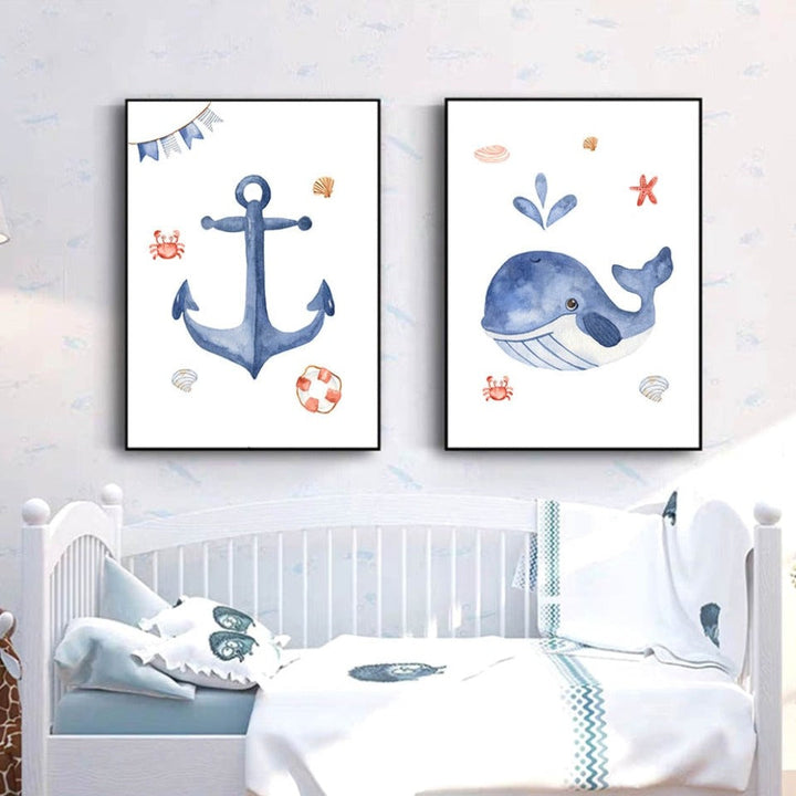 Sailboat Lighthouse Anchor Nursery Boy Wall Art Prints Decor - Canvas Wall Art Painting | Bowlift