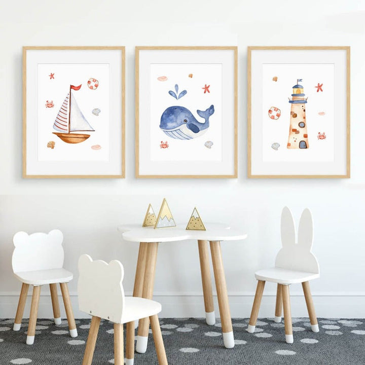 Sailboat Lighthouse Anchor Nursery Boy Wall Art Prints Decor - Canvas Wall Art Painting | Bowlift