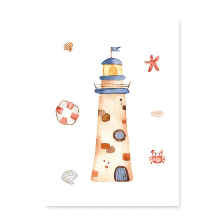 Sailboat Lighthouse Anchor Nursery Boy Wall Art Prints Decor - Canvas Wall Art Painting | Bowlift