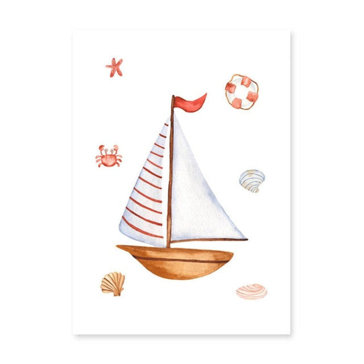 Sailboat Lighthouse Anchor Nursery Boy Wall Art Prints Decor - Canvas Wall Art Painting | Bowlift