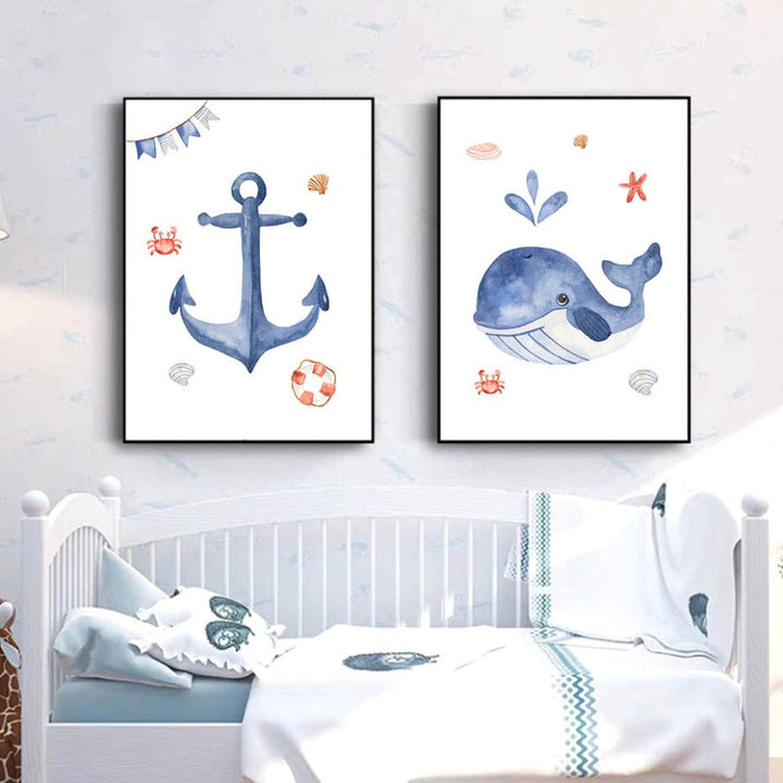 Sailboat Lighthouse Anchor Nursery Boy Wall Art Prints Decor - Canvas Wall Art Painting | Bowlift