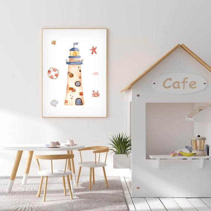 Sailboat Lighthouse Anchor Nursery Boy Wall Art Prints Decor - Canvas Wall Art Painting | Bowlift