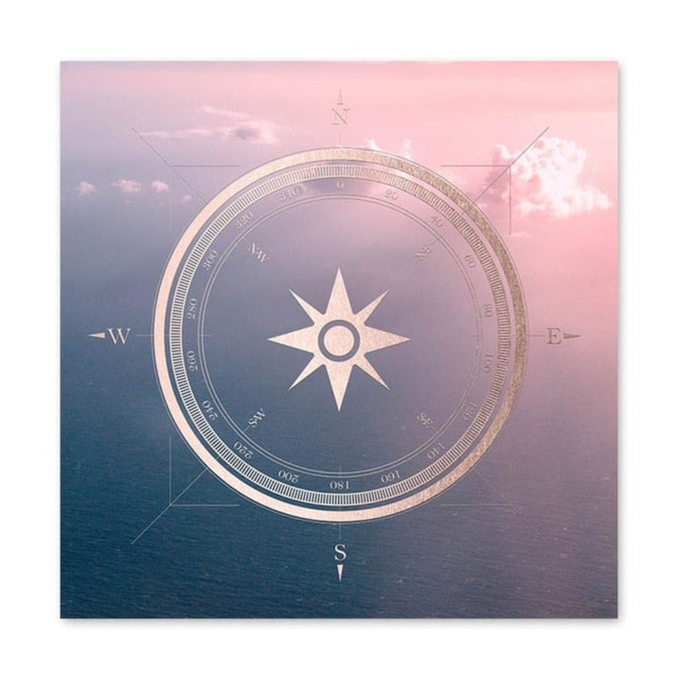 Rosegold Compass Poster Still Life - Canvas Wall Art Painting | Bowlift