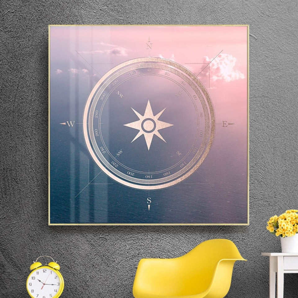 Rosegold Compass Poster Still Life - Canvas Wall Art Painting | Bowlift