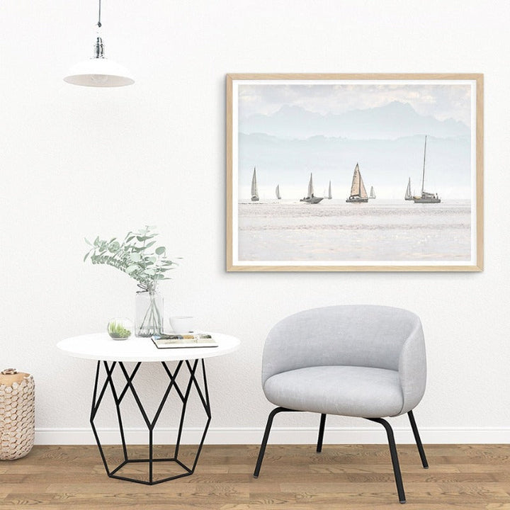 Summer Landscape Nautical Sailboat Print Minimalist - Canvas Wall Art Painting | Bowlift
