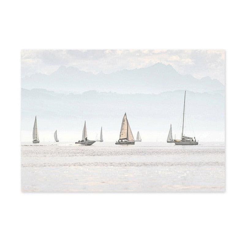 Summer Landscape Nautical Sailboat Print Minimalist - Canvas Wall Art Painting | Bowlift