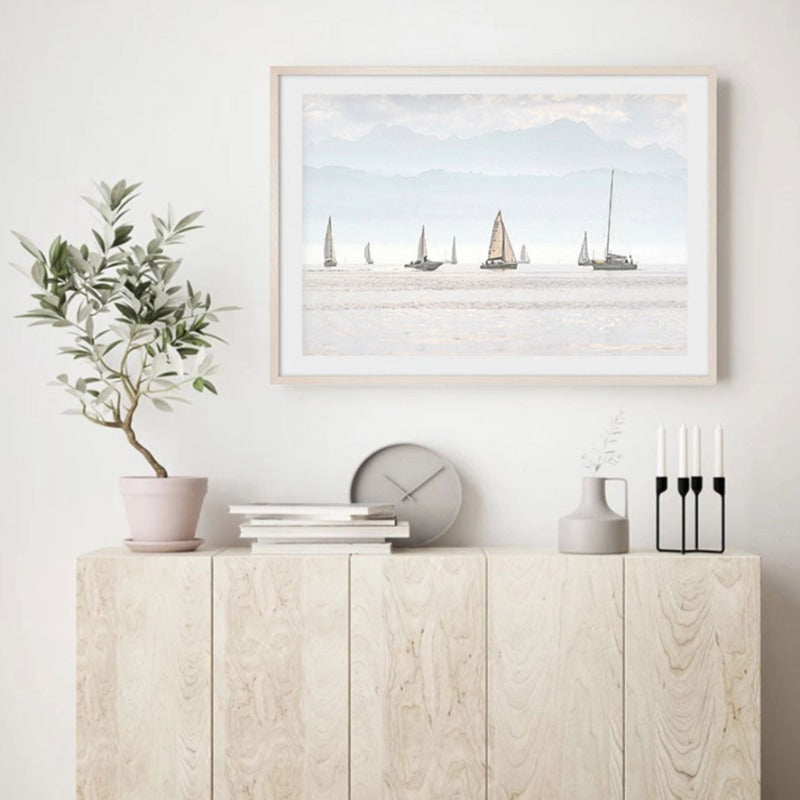 Summer Landscape Nautical Sailboat Print Minimalist - Canvas Wall Art Painting | Bowlift