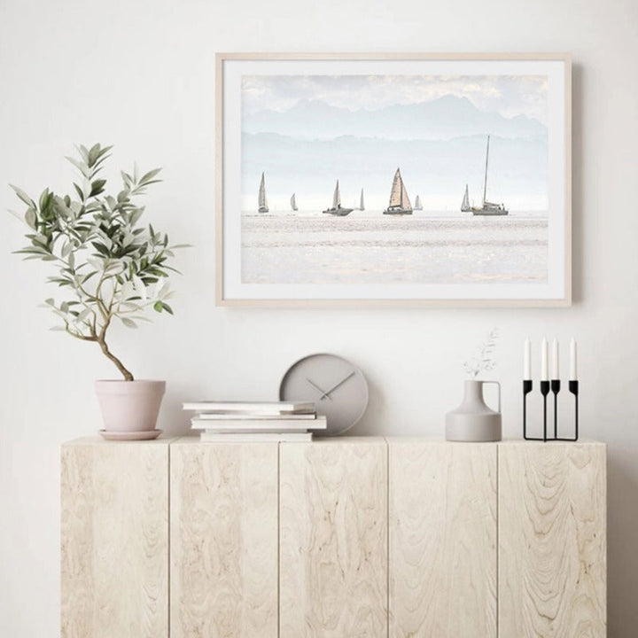 Summer Landscape Nautical Sailboat Print Minimalist - Canvas Wall Art Painting | Bowlift