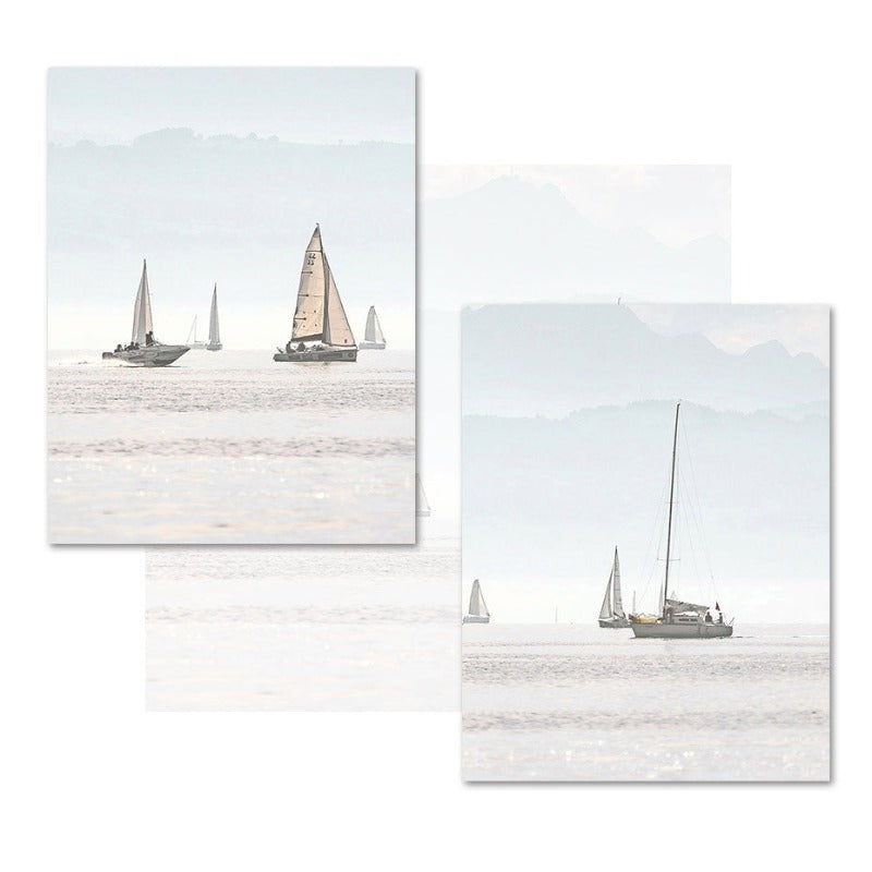 Summer Landscape Nautical Sailboat Print Minimalist - Canvas Wall Art Painting | Bowlift