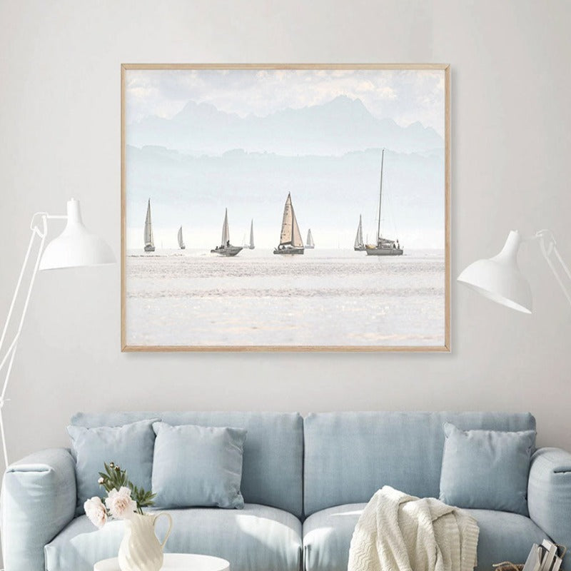 Summer Landscape Nautical Sailboat Print Minimalist - Canvas Wall Art Painting | Bowlift