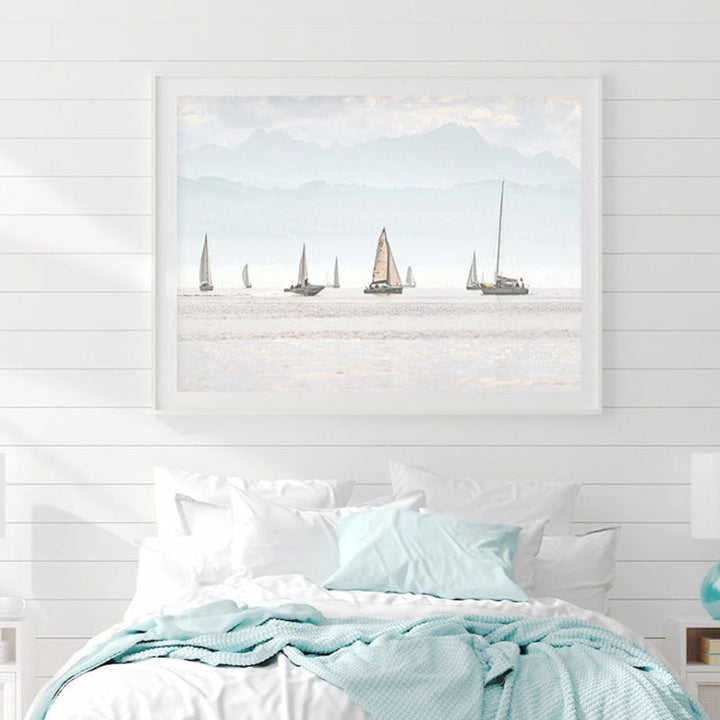 Summer Landscape Nautical Sailboat Print Minimalist - Canvas Wall Art Painting | Bowlift