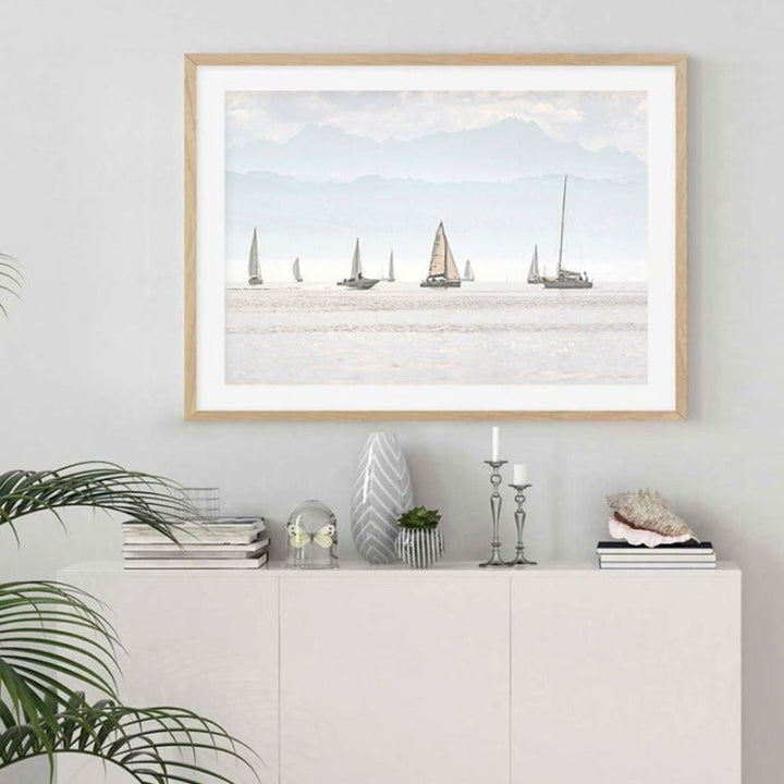 Summer Landscape Nautical Sailboat Print Minimalist - Canvas Wall Art Painting | Bowlift