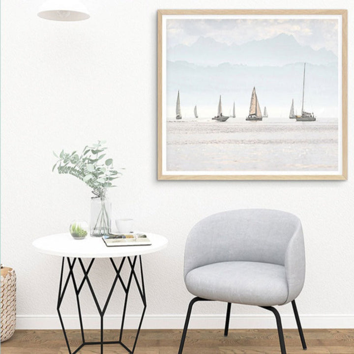 Summer Landscape Nautical Sailboat Print Minimalist - Canvas Wall Art Painting | Bowlift