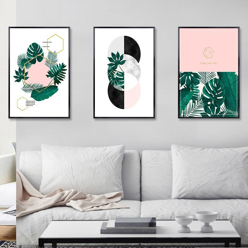 Nordic Scandinavian Plant Leaf Geometric - Canvas Wall Art Painting | Bowlift