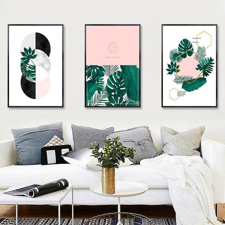 Nordic Scandinavian Plant Leaf Geometric - Canvas Wall Art Painting | Bowlift