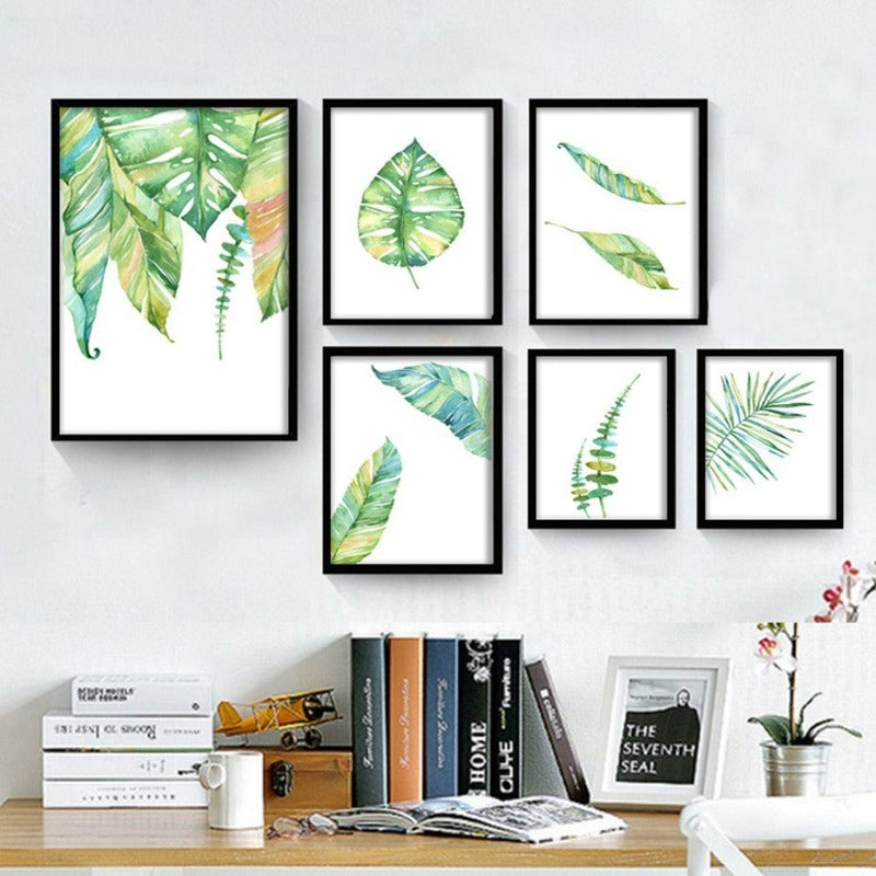Nordic Modern Green Leaf Plant Poster - Canvas Wall Art Painting | Bowlift