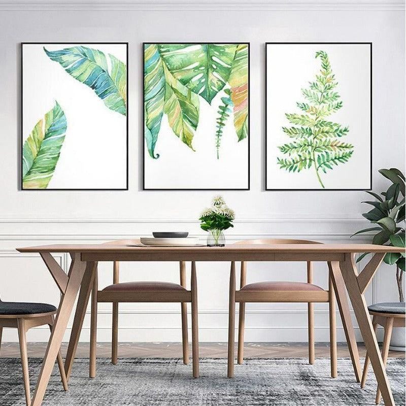 Nordic Modern Green Leaf Plant Poster - Canvas Wall Art Painting | Bowlift
