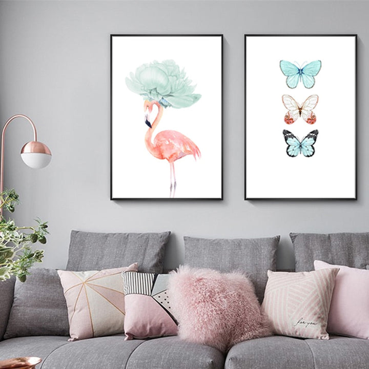 Butterfly Feather Flamingo - Canvas Wall Art Painting | Bowlift