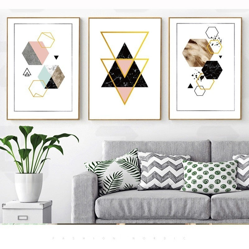 Modern Abstract Geometry Gold Letters - Canvas Wall Art Painting | Bowlift