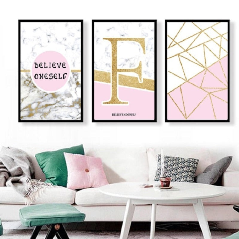 Modern Abstract Geometry Gold Letters - Canvas Wall Art Painting | Bowlift