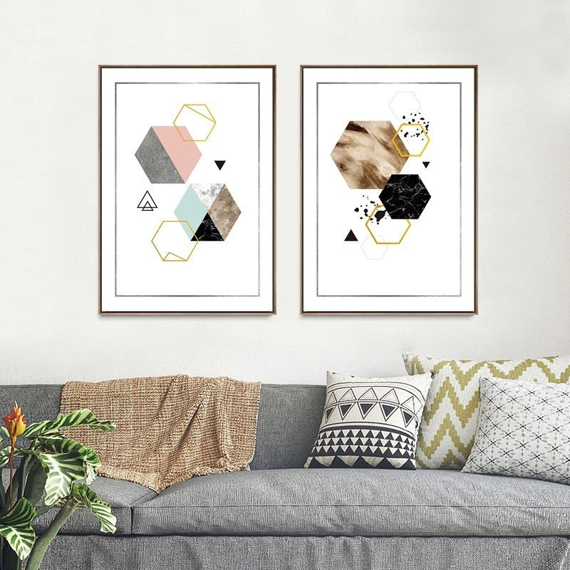 Modern Abstract Geometry Gold Letters - Canvas Wall Art Painting | Bowlift