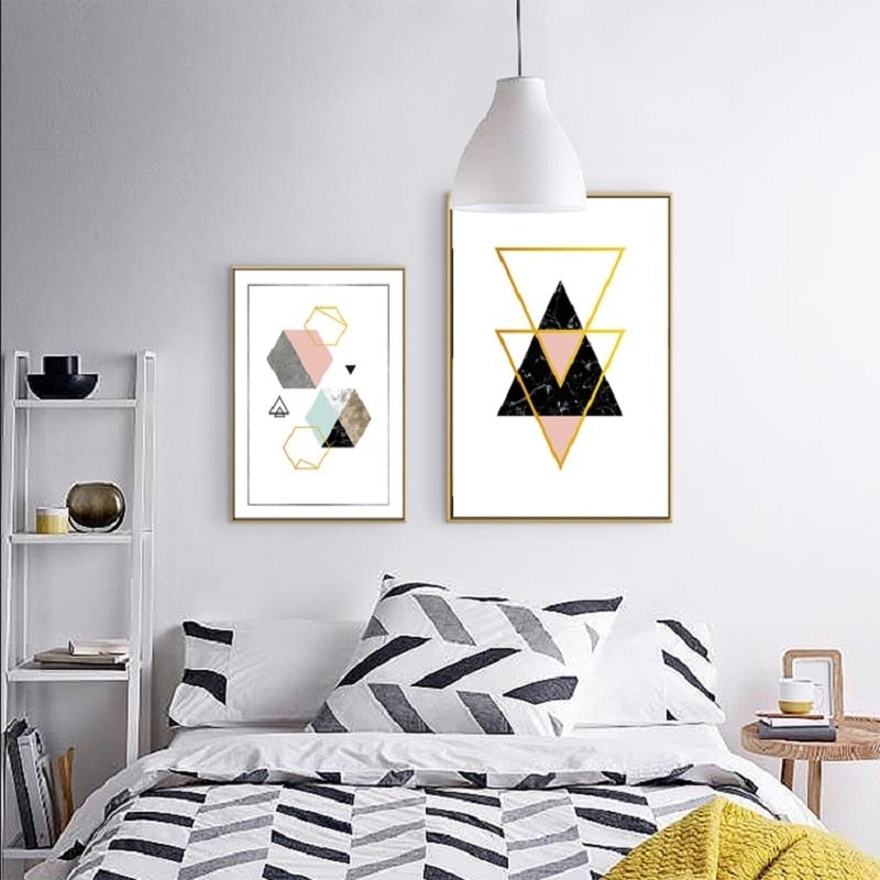 Modern Abstract Geometry Gold Letters - Canvas Wall Art Painting | Bowlift