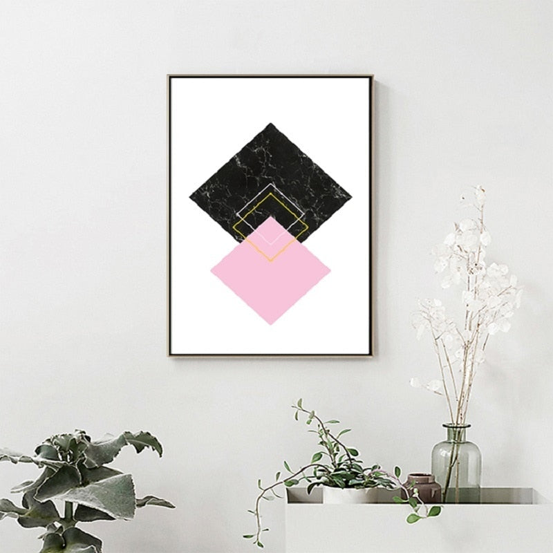 Modern Abstract Geometry Gold Letters - Canvas Wall Art Painting | Bowlift