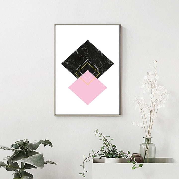 Modern Abstract Geometry Gold Letters - Canvas Wall Art Painting | Bowlift