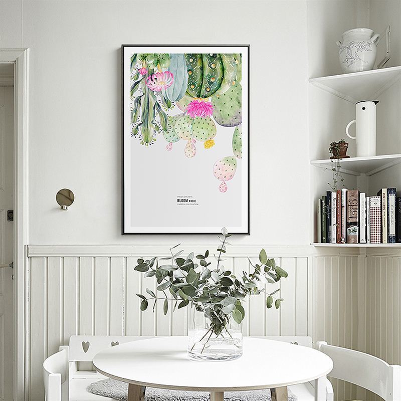 Nordic Cactus Flower Potted Plant Poster - Canvas Wall Art Painting | Bowlift