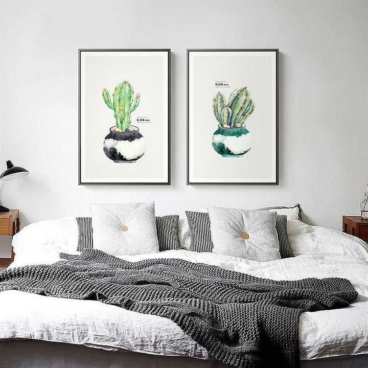 Nordic Cactus Flower Potted Plant Poster - Canvas Wall Art Painting | Bowlift