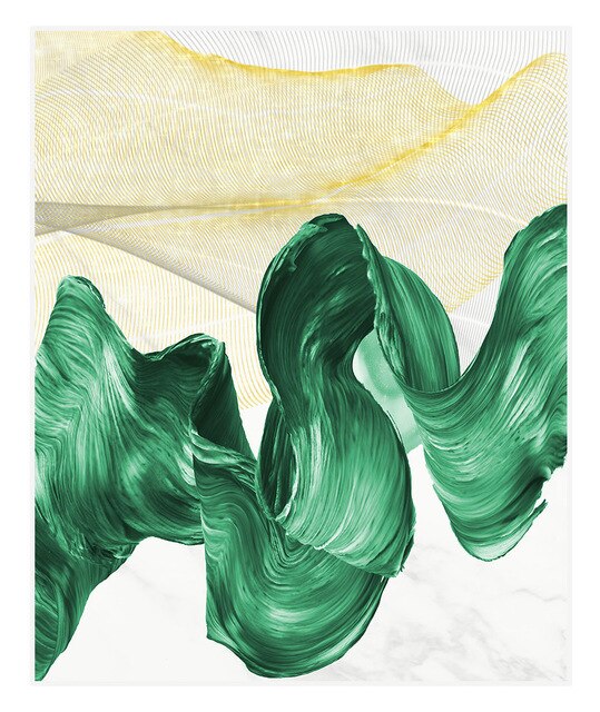 Green Ink Flow - Canvas Wall Art Painting | Bowlift