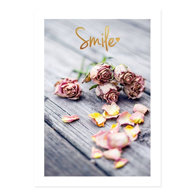 Romantic Flowers Smile Laugh Love Quote - Canvas Wall Art Painting | Bowlift