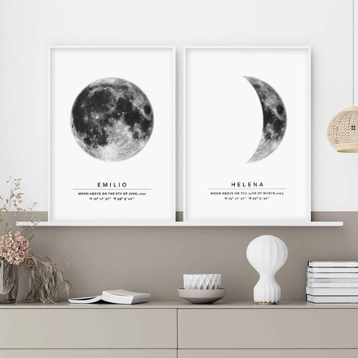 Personalized Moon Phase With Date - Canvas Wall Art Painting | Bowlift