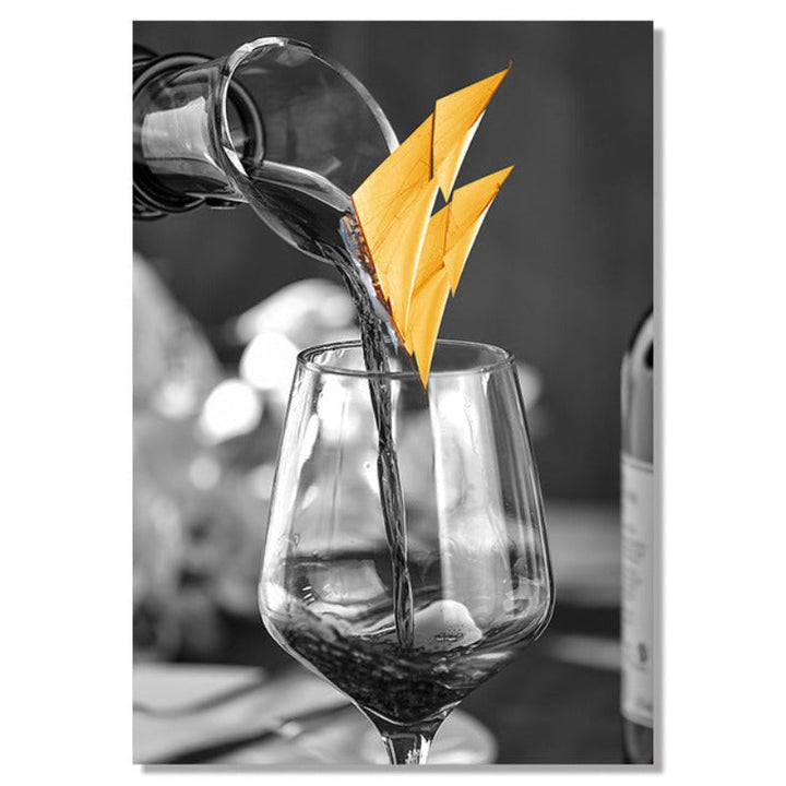 Black Wine Glass With Boat Wall Art - Canvas Wall Art Painting | Bowlift