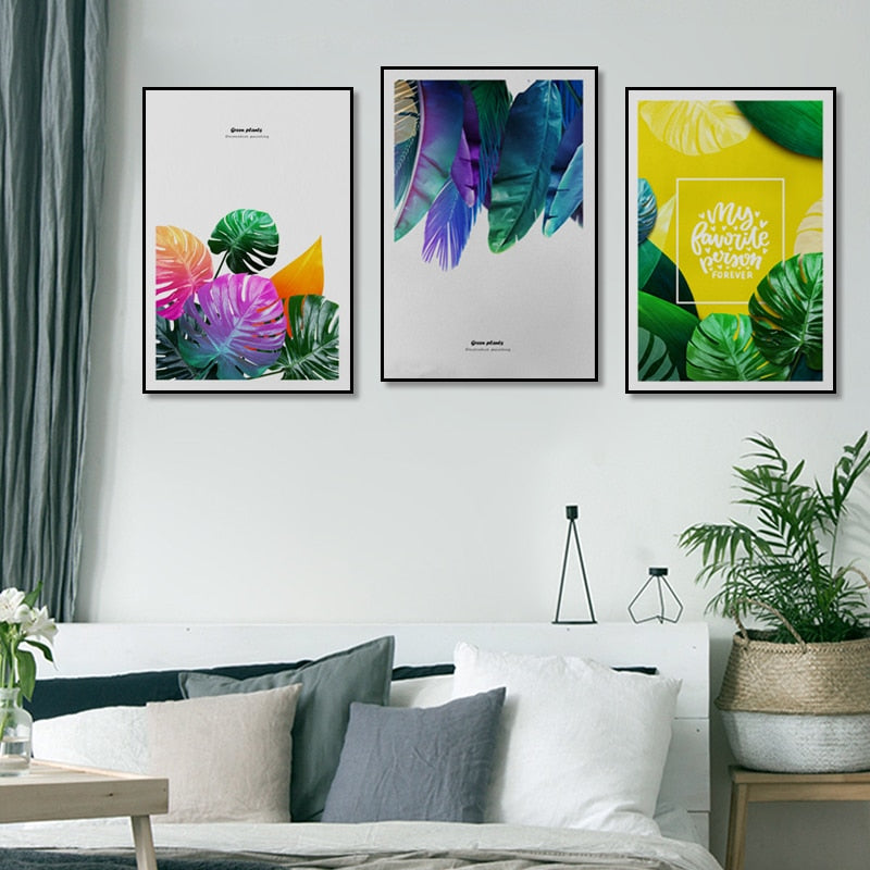 Green Plants Leaves Colorful - Canvas Wall Art Painting | Bowlift