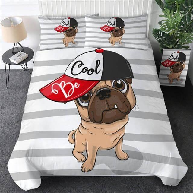 BowLift | 3pcs Hippie Pug Puppy Cartoon Comfortable Duvet Cover Bedding Set