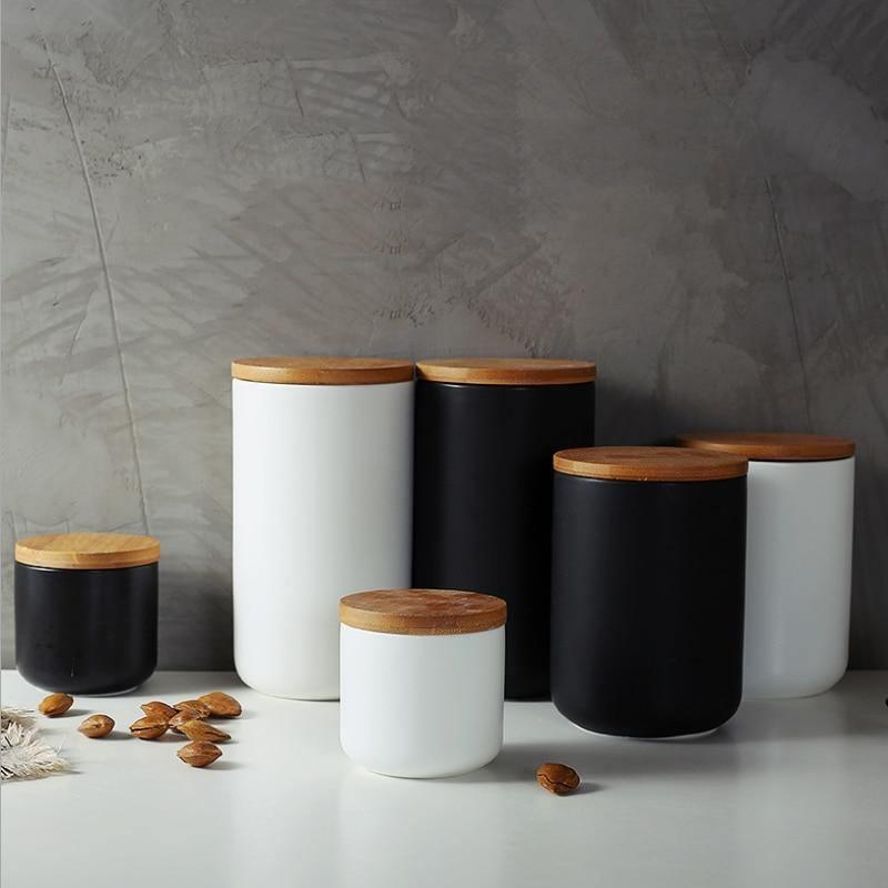BowLift | BambooNest Ceramic Storage Boxes with Bamboo Lid | Stylish Storage | Perfect for Kitchen & Bathroom | Available in White & Black