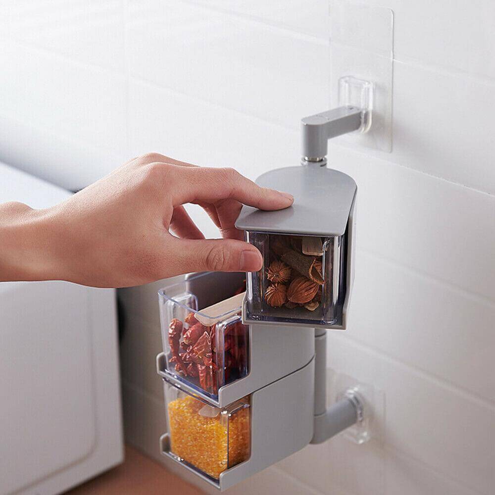 BowLift | Layered Wall Mounted Rotating Seasoning Storage Organizer Boxes