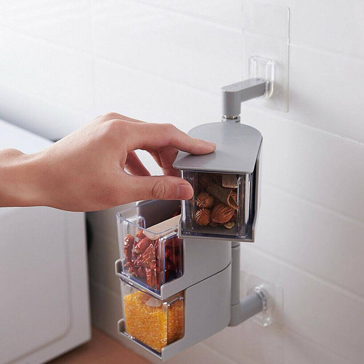 BowLift | Layered Wall Mounted Rotating Seasoning Storage Organizer Boxes
