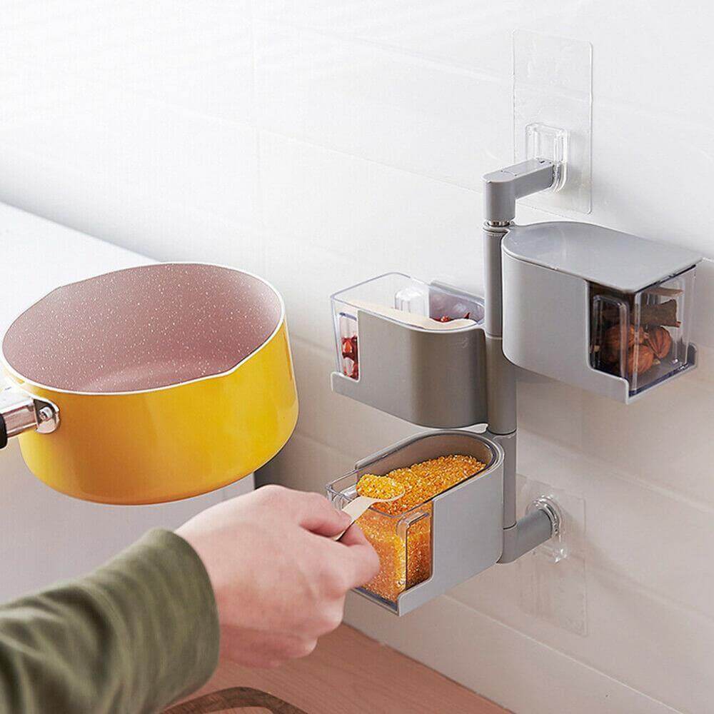 BowLift | Layered Wall Mounted Rotating Seasoning Storage Organizer Boxes