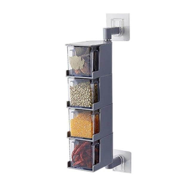 BowLift | Layered Wall Mounted Rotating Seasoning Storage Organizer Boxes