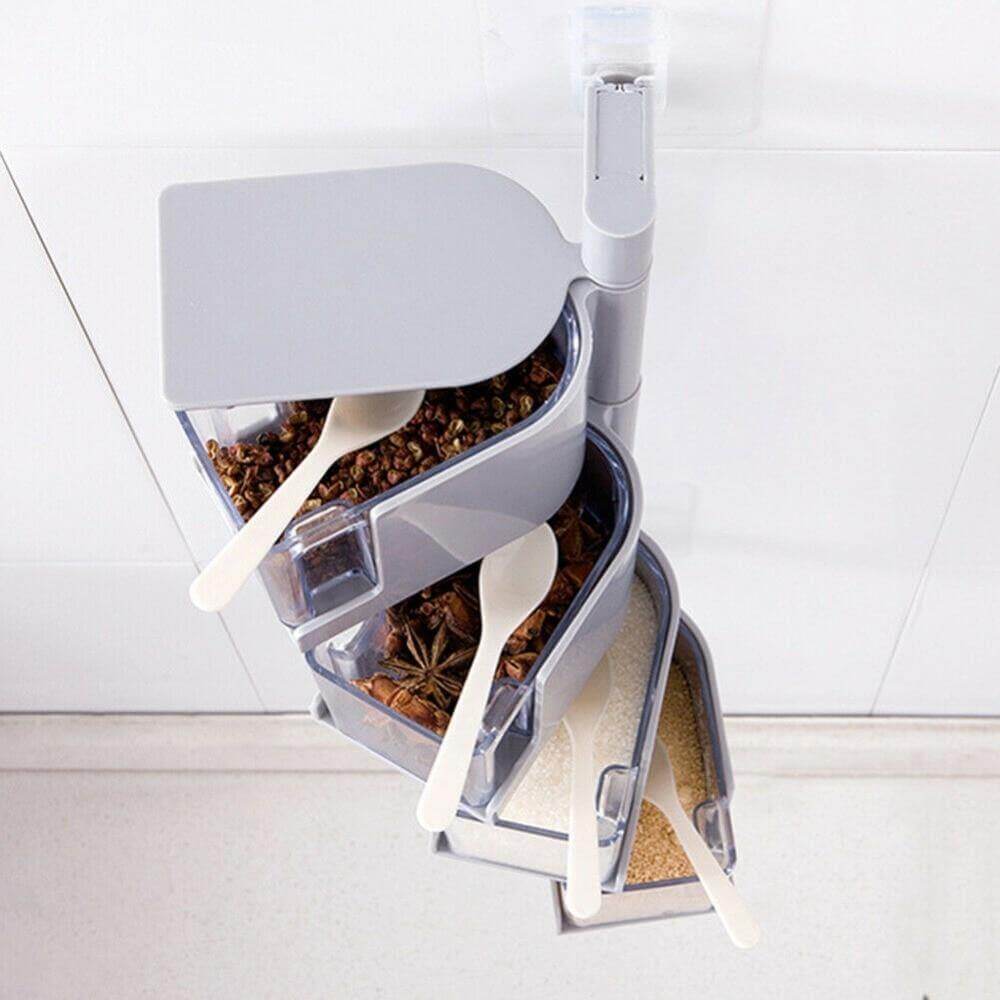BowLift | Layered Wall Mounted Rotating Seasoning Storage Organizer Boxes