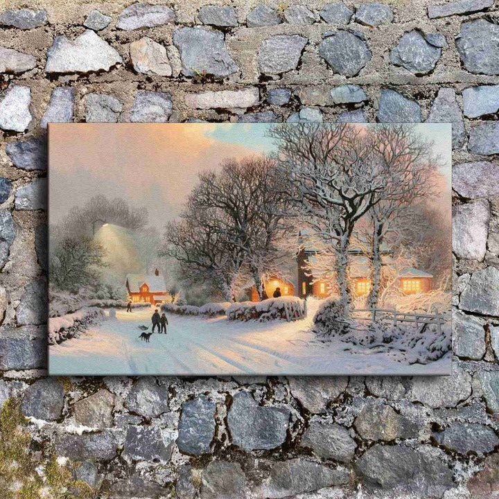 Vintage Winter Village - Canvas Wall Art Painting | Bowlift