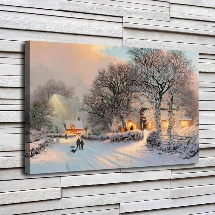 Vintage Winter Village - Canvas Wall Art Painting | Bowlift