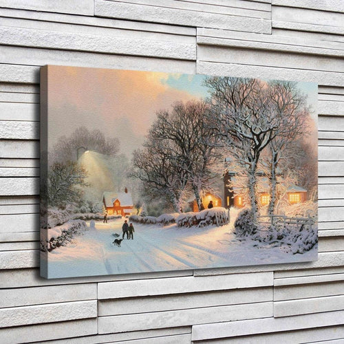 Vintage Winter Village - Canvas Wall Art Painting | Bowlift