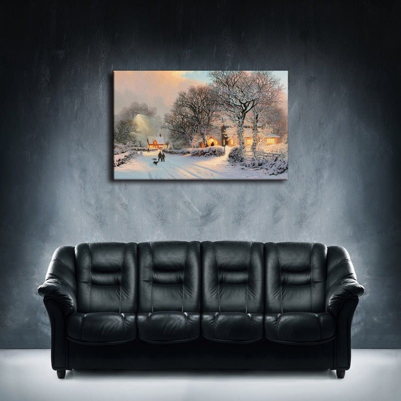 Vintage Winter Village - Canvas Wall Art Painting | Bowlift