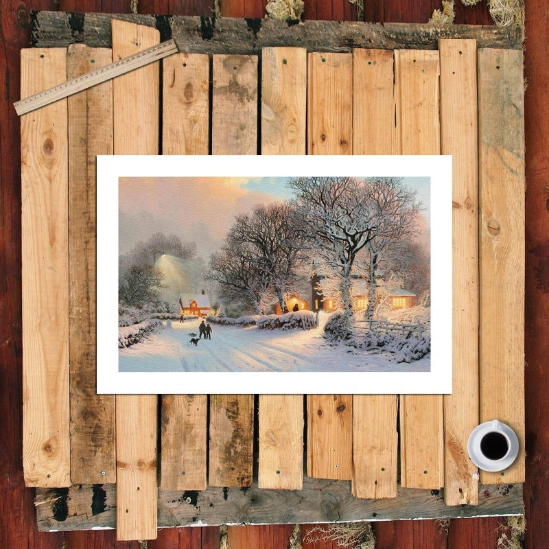 Vintage Winter Village - Canvas Wall Art Painting | Bowlift