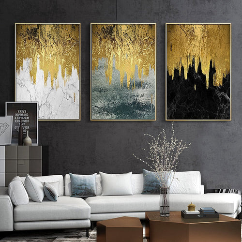 Golden Abstract Walls - Canvas Wall Art Painting | Bowlift