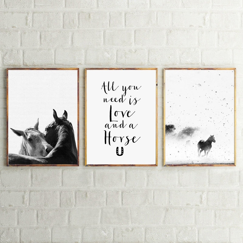 Simplistic Black & White Horses - Canvas Wall Art Painting | Bowlift